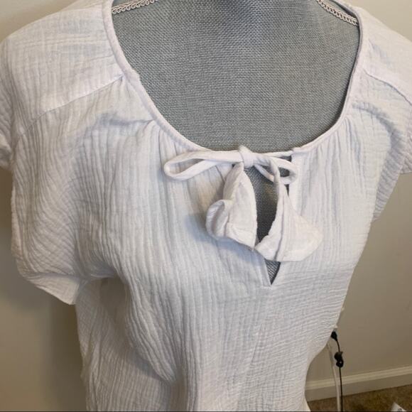 Just Living White Gauzy Short Sleeve Ruffle Top 100% Cotton Small - Picture 9 of 10